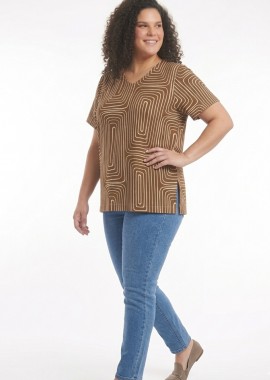 Τουνίκ εμπριμέ σε καφέ χρώμα plus size