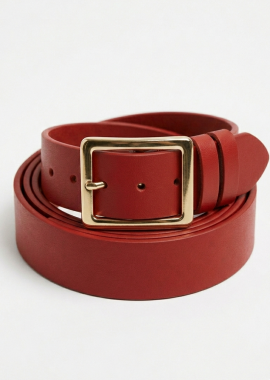 Ζώνη δερμάτινη 2cm με τετράγωνη αγκράφα σε κόκκινο χρώμα plus size