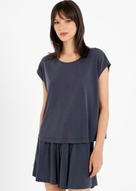 Philosophy - Philosophy Basic Cupro Cropped Top BL11930 Σκούρο Μπλέ