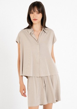 Philosophy - Philosophy Ribbed Cropped Shirt SH77267 Μπέζ
