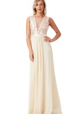PerfectDress.gr - αέρινο φόρεμα delicate deep V tulle paillettes σε champagne