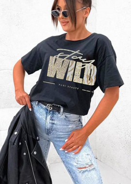 casual chic T-shirt Wild μαύρο