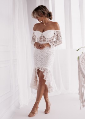 romantic high low φόρεμα δαντέλα Christy λευκό