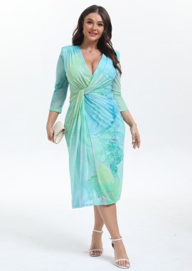 plus size ελαστικό midi φόρεμα Split aqua