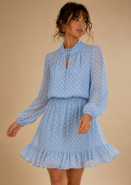PerfectDress.gr - αέρινο mini πουά φόρεμα Cordelia σιέλ