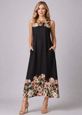 PerfectDress.gr - σατέν luxe φόρεμα floral border Jin μαύρο
