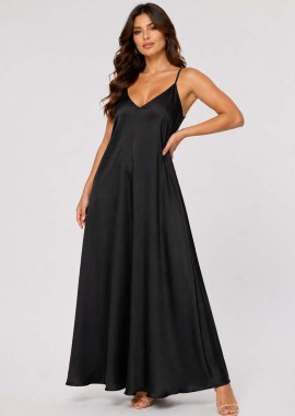PerfectDress.gr - maxi σατέν φόρεμα Gaia μαύρο