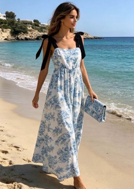 boho chic φόρεμα Porcelain σιέλ