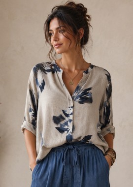 PerfectDress.gr - boho chic cosy floral μπλούζα Rio μπεζ