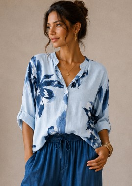 PerfectDress.gr - boho chic cosy floral μπλούζα Rio σιέλ