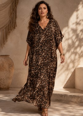 plus size silk feel φόρεμα Beliz leopard