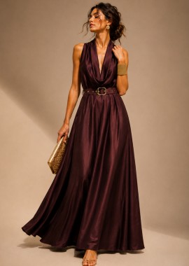 PerfectDress.gr - βραδινό φόρεμα halter neck ντραπέ Etoile μελιτζανί