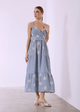 Φόρεμα μάξι κρουαζέ με λινό SQ7578.8614+4