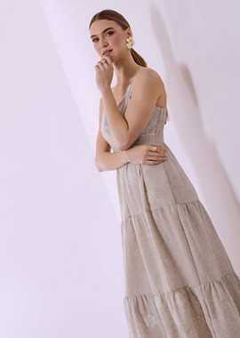 Φόρεμα μάξι κρουαζέ με λινό SQ7578.8614+3