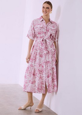 Σεμιζιέ φόρεμα εμπριμέ με ζώνη SQ7633.8210+5