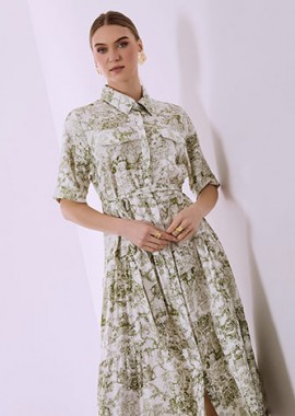 Σεμιζιέ φόρεμα εμπριμέ με ζώνη SQ7633.8210+4