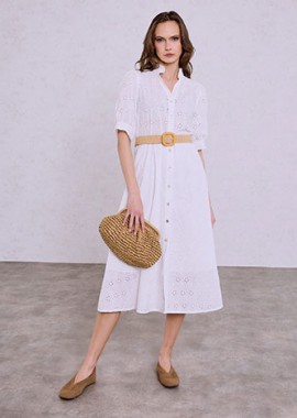 Φόρεμα κεντητό με ψάθινη ζώνη SQ8011.8018+1