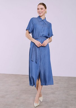 Σεμιζιέ φόρεμα με denim όψη SQ9844.8138+2