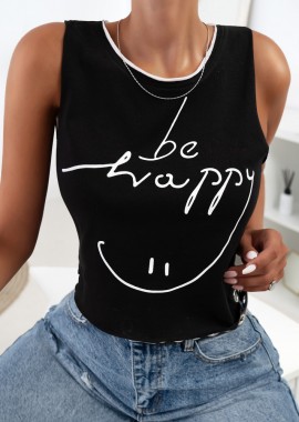 BE HAPPY BLACK TANK TOP