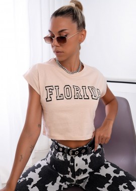 MY FLORIDA BEIGE CROP T-SHIRT