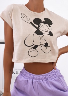 MOUSE DUB BEIGE CROP TSHIRT