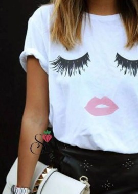 EYELASHES WHITE T-SHIRT