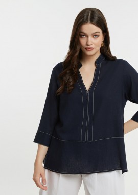 Μπλούζα βισκόζη/λινό με μάο γιακά