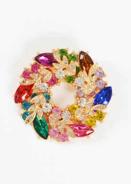 Καρφίτσα σε σχήμα στεφανιού με φύλλα και κρυστάλλους