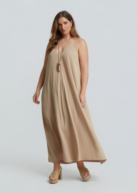 Maxi φόρεμα βισκόζη με v λαιμόκοψη και τιράντες