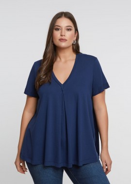 Βαμβακερό t-shirt με V-λαιμόκοψη & πιέτα