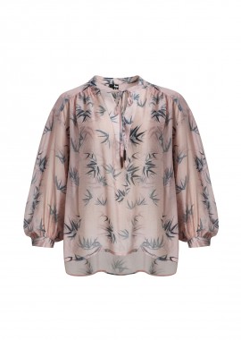 Εμπριμέ μπλούζα από βαμβακερό μείγμα με δέσιμο στο λαιμό