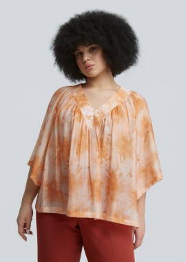 Αέρινη μπλούζα tie-dye με V-λαιμόκοψη