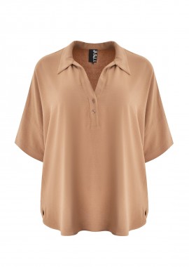 Μπλούζα κρεπ airwashed με κοντό μανίκι και γιακά