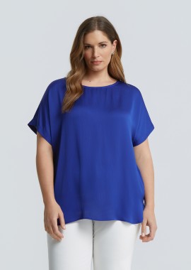 Σατέν μπλούζα με στρογγυλή λαιμόκοψη