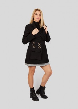 Μεσάτο γυναικείο παλτό με τσαντάκι στη ζώνη