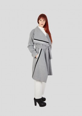 Γυναικείο παλτό oversized με απλικέ γκρι