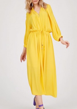 Γυναικείο φόρεμα με σούρες κίτρινο