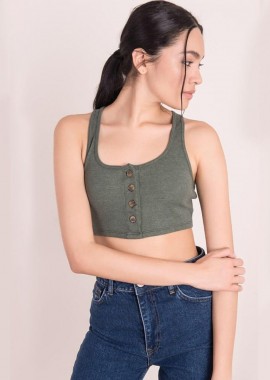 Γυναικείο crop top με διακοσμητικά κουμπιά