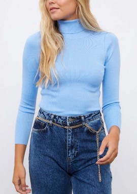 Reele γυναικεία μπλούζα ριμπ μακρυμάνικη γαλάζιο