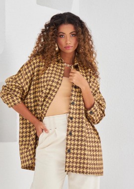 Cora γυναικείο πουκάμισο πιε ντε πουλ καφέ-καμελ