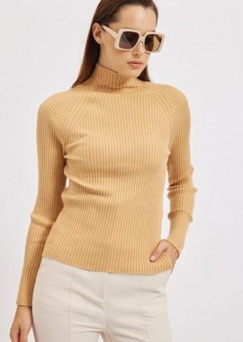 Rosaceae ριμπ γυναικεία μπλούζα μπεζ