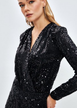 Aurora γυναικείο κορμάκι με παγιέτες μαύρο