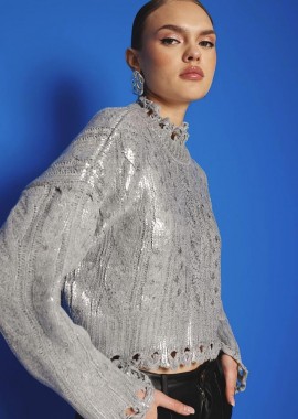 milly γυναικεία πλεκτή μπλούζα γκρι μεταλιζε