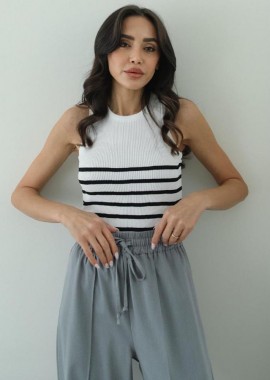 LARA γυναικεία αμάνικη μπλούζα άσπρο με σκούρο μπλε ριγες