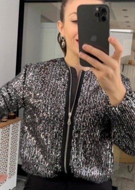 AIDA γυναίκειο ζακέτα με παγιετες κ φερμουάρ