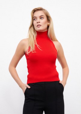 Reele γυναικεία μπλούζα ριμπ αμάνικη (KOKKINO)