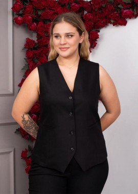 YUMA Γυναίκειο γιλέκο με κουμπιά μαύρο big size