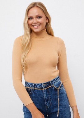 Reele γυναικεία μπλούζα ριμπ μακρυμάνικη μπεζ