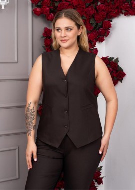 YUMA γυναίκειο γιλέκο με κουμπιά σκούρο καφε big size