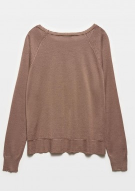 SEMILLI γυναικεία λεπτή πλεκτή μπλούζα με χαμόγελο ανοιχτό καφέ